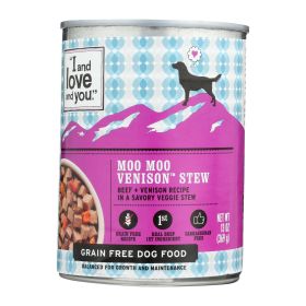 I and Love and You Moo Moo Venison Stew Wet Dog Food – Grain-Free Beef & Venison Recipe (13 oz, Case of 12)