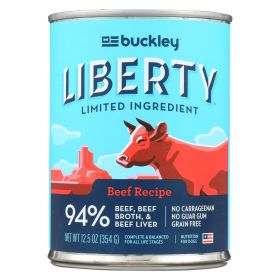 Buckley Liberty Beef & Liver Wet Dog Food – Adult Formula (12.5 oz Cans, Case of 12)