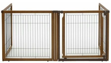 Richell Convertible Elite 4-Panel Dog Gate & Pet Pen – Brown