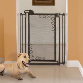 Richell Tall One-Touch Metal Mesh Dog Gate – Black, 40" High