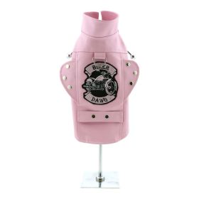Biker Dawg Motorcycle Dog Jacket | Faux Leather Motorcycle Dog Coat (Color: Pink, size: X-Small)