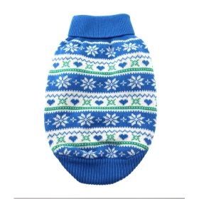Combed Cotton Snowflake & Hearts Dog Sweater | Winter Cotton Dog Sweater (Color: Blue, size: XX-Small)