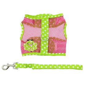 Cool Mesh Dog Harness | Under the Sea Collection | Breathable Summer Harness with Matching Leash (Color: Frog Green Dot and Pink, size: X-Small)