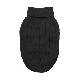 Combed Cotton Cable Knit Dog Sweater | Classic 100% Cotton Pet Sweater (Color: Jet Black, size: large)
