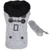 Grey Herringbone Designer Dog Harness Coat with Matching Leash | Wool Blend Winter Coat