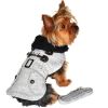 Grey Herringbone Designer Dog Harness Coat with Matching Leash | Wool Blend Winter Coat
