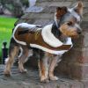 Brown & Black Faux Leather Bomber Dog Harness Coat with Matching Leash | Aviator Dog Jacket