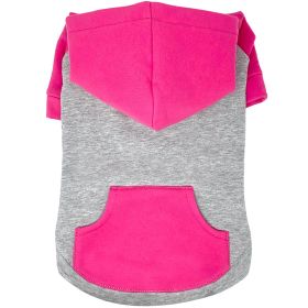 Color-Block Dog Hoodie | Stretch Cotton Dog Sweatshirt with Leash Access (Color: Pink on Gray, size: large)