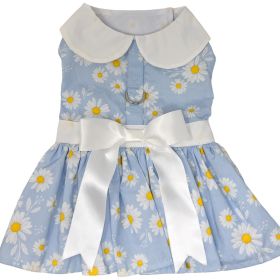 Blue Daisy Dog Dress with Matching Leash | Floral Dog Harness Dress (size: medium)