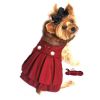 Wool Fur-Trimmed Dog Harness Coat with Matching Leash | Burgundy Winter Dog Coat