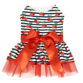 Cherry Stripe Dog Harness Dress with Matching Leash | Boutique Summer Dog Dress (size: medium)