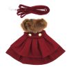 Wool Fur-Trimmed Dog Harness Coat with Matching Leash | Burgundy Winter Dog Coat