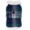 Sherpa-Lined Plaid Dog Harness Coat with Matching Leash | Warm Winter Dog Coat